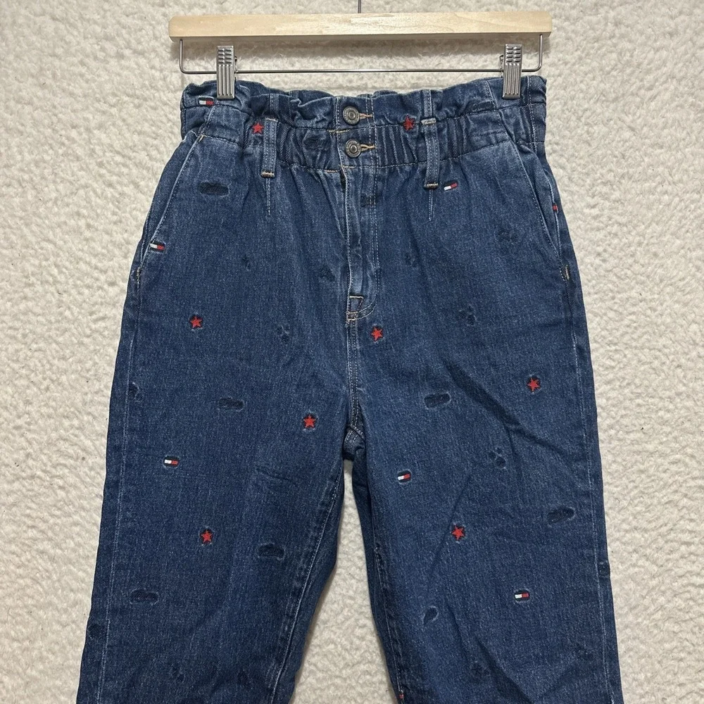 Tommy Hilfiger Women's Paperbag High Rise‎ Star & Flag Waist Jeans Blue Size 2